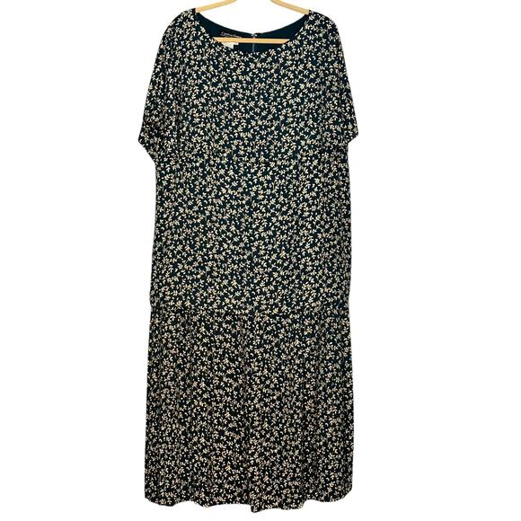 Cynthia Howie Floral Maxi Dress Sz 22 Tiered Sheath Emerald & Gold Short Sleeve - Picture 11 of 11